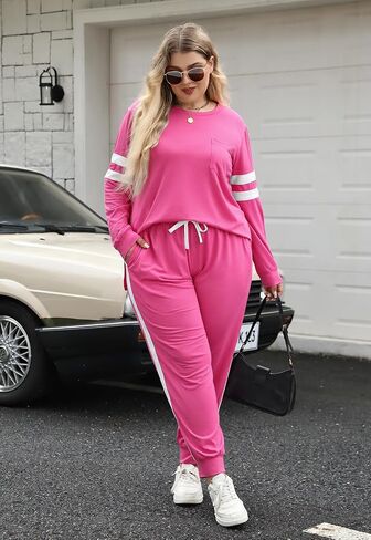 Celkuser Plus Size Two Piece Outfits Long Sleeve Sweatshirts Sets With Pocket Lounge Sets for Curvy women Tracksuits 1XL-4XL in Saudi Arabia