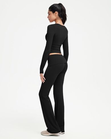 SUUKSESS Women 2 pieces Lounge Sets Long Sleeve V Neck Tops Fold Over Flare Leggings in Saudi Arabia