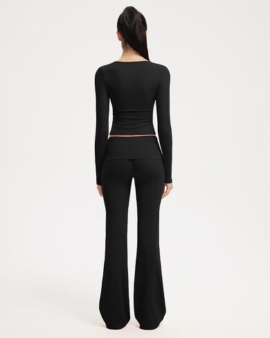 SUUKSESS Women 2 pieces Lounge Sets Long Sleeve V Neck Tops Fold Over Flare Leggings in Saudi Arabia