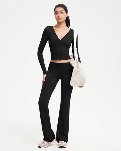 SUUKSESS Women 2 pieces Lounge Sets Long Sleeve V Neck Tops Fold Over Flare Leggings in Saudi Arabia