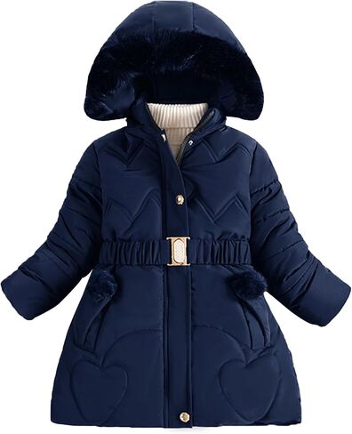 Happy Cherry Girls Winter Coat Heavyweight Fleece Kids Snow Puffer Jacket Hooded Warm With Waist Belt and Pockets in Saudi Arabia