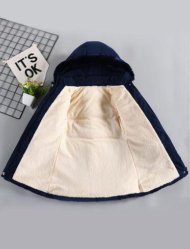 Happy Cherry Girls Winter Coat Heavyweight Fleece Kids Snow Puffer Jacket Hooded Warm With Waist Belt and Pockets in Saudi Arabia