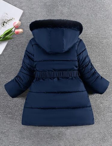 Happy Cherry Girls Winter Coat Heavyweight Fleece Kids Snow Puffer Jacket Hooded Warm With Waist Belt and Pockets in Saudi Arabia