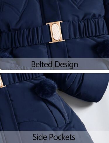 Happy Cherry Girls Winter Coat Heavyweight Fleece Kids Snow Puffer Jacket Hooded Warm With Waist Belt and Pockets in Saudi Arabia