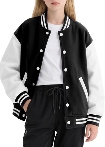 Yousie Girls Kids Stupl Jacket Freece Lightweight Button أسفل سترة بومبر مع جيوب 7-14 سنة in Kuwait