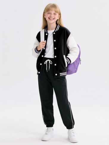 Yousie Girls Kids Stupl Jacket Freece Lightweight Button أسفل سترة بومبر مع جيوب 7-14 سنة in Kuwait