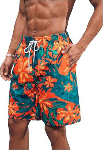 OYOANGLE Men's Swim Trunks Floral Print Drawstring Waist Summer Swimwear Beach Shorts Bathing Suit in Saudi Arabia