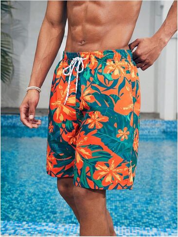 OYOANGLE Men's Swim Trunks Floral Print Drawstring Waist Summer Swimwear Beach Shorts Bathing Suit in Saudi Arabia