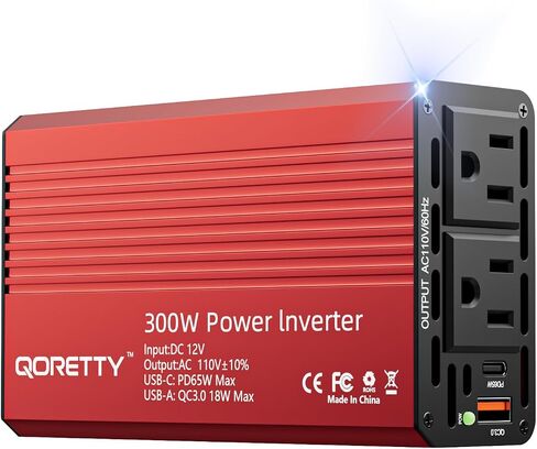 Car Power Inverter 300W, DC 12V to AC 120V Converter with Dual AC Outlets & USB Fast Charging Ports, Car Plug Adapter Outlet for Laptop, Phone,Tablet, Travel and Outdoor use in Saudi Arabia