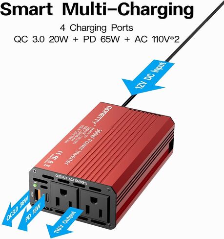 Car Power Inverter 300W, DC 12V to AC 120V Converter with Dual AC Outlets & USB Fast Charging Ports, Car Plug Adapter Outlet for Laptop, Phone,Tablet, Travel and Outdoor use in Saudi Arabia