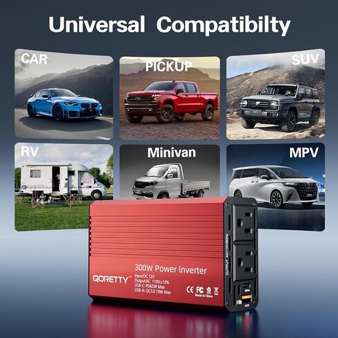 Car Power Inverter 300W, DC 12V to AC 120V Converter with Dual AC Outlets & USB Fast Charging Ports, Car Plug Adapter Outlet for Laptop, Phone,Tablet, Travel and Outdoor use in Saudi Arabia