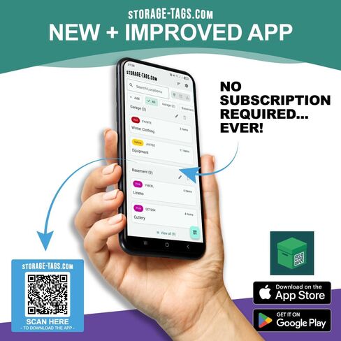 QR Code Storage Tags - Smart Stickers - Tracking Labels for Totes - Scan Storage Bins & Containers - Moving House - Track Inventory - Android and iOS App - Pack of 60 in Kuwait
