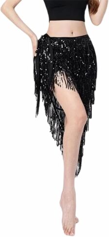 Women's Latin Dance Skirt Training Suit Sexy Sequined Tassel Skirt Professional Belly Dance Hip Scarf in Kuwait