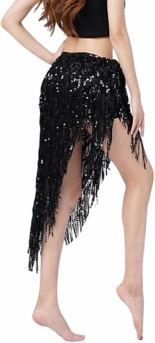Women's Latin Dance Skirt Training Suit Sexy Sequined Tassel Skirt Professional Belly Dance Hip Scarf in Kuwait