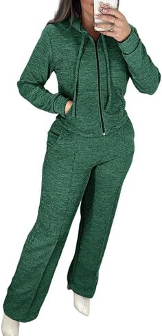 CHICME Womens 2 Piece Outfits Sweatsuit 2025 Zip Up Hoodie and Wide Leg Sweatpants Tracksuit Travel Workout Lounge Sets in Saudi Arabia