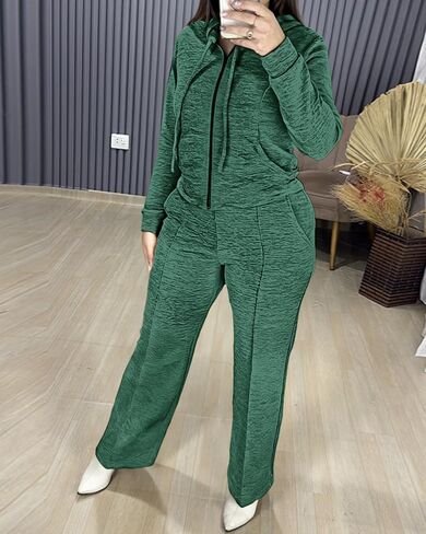 CHICME Womens 2 Piece Outfits Sweatsuit 2025 Zip Up Hoodie and Wide Leg Sweatpants Tracksuit Travel Workout Lounge Sets in Saudi Arabia
