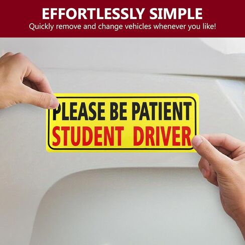 HTH Inc Student Driver Driver Magnet للسيارة - انعكاس للغاية ، يرجى التحلي بمغناط سائق الطالب للمتعلمين ، علامة سلامة مركبة المتعلم الجديدة (10 × 4 بوصة ، 2 -PCS) in Kuwait