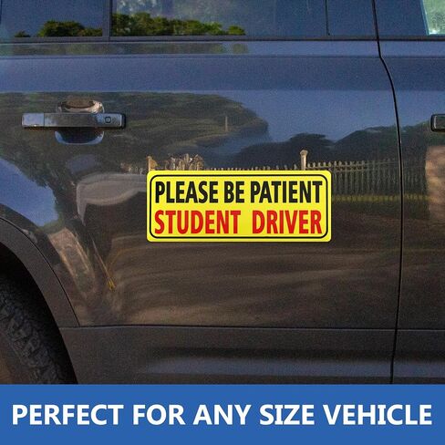 HTH Inc Student Driver Driver Magnet للسيارة - انعكاس للغاية ، يرجى التحلي بمغناط سائق الطالب للمتعلمين ، علامة سلامة مركبة المتعلم الجديدة (10 × 4 بوصة ، 2 -PCS) in Kuwait