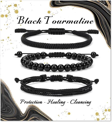GolbalJew Healing Crystal Beaded Bracelets for Women Men, 6mm Stone Beads Bracelets Set with 2PCS Adjustable Rope Bracelets in Kuwait