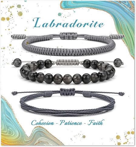 GolbalJew Healing Crystal Beaded Bracelets for Women Men, 6mm Stone Beads Bracelets Set with 2PCS Adjustable Rope Bracelets in Kuwait