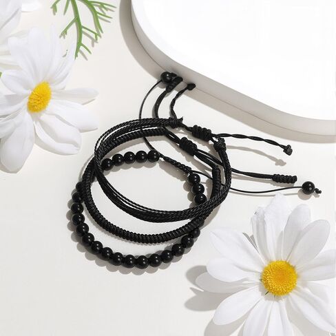 GolbalJew Healing Crystal Beaded Bracelets for Women Men, 6mm Stone Beads Bracelets Set with 2PCS Adjustable Rope Bracelets in Kuwait
