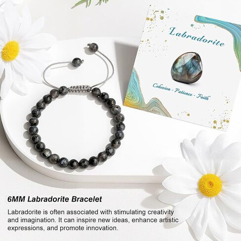 GolbalJew Healing Crystal Beaded Bracelets for Women Men, 6mm Stone Beads Bracelets Set with 2PCS Adjustable Rope Bracelets in Kuwait