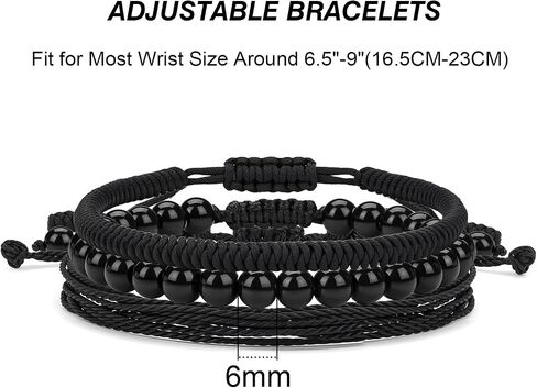 GolbalJew Healing Crystal Beaded Bracelets for Women Men, 6mm Stone Beads Bracelets Set with 2PCS Adjustable Rope Bracelets in Kuwait