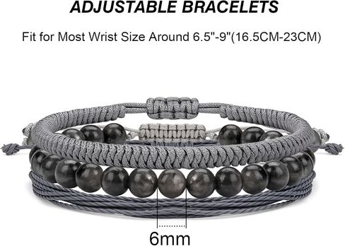 GolbalJew Healing Crystal Beaded Bracelets for Women Men, 6mm Stone Beads Bracelets Set with 2PCS Adjustable Rope Bracelets in Kuwait