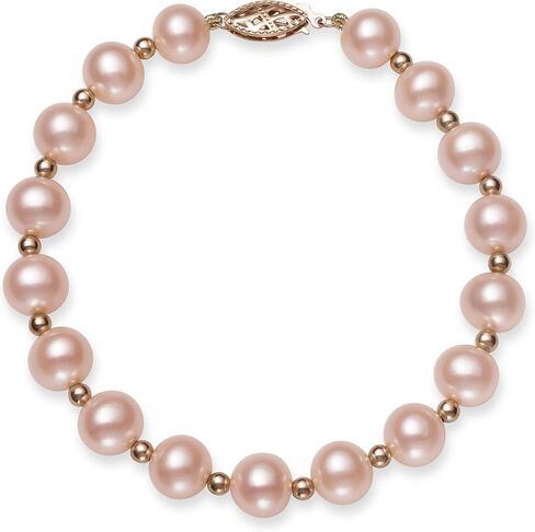 Belacqua Pink Natural Pink Beanswater Pearl Bercelet بالذهب الذهب الوردي 14K ، الحجم - 7.5-8.5 ملم ، الطول - 7.5 بوصة ، مشبك Fliligree Fishhook ، مجوهرات لؤلؤة حقيقية للنساء ، صندوق الهدايا المشمولة in Saudi Arabia