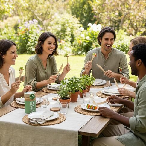 (150 Pcs) Special Edition Compostable Cutlery Set - Disposable Wooden Cutlery Set - Alternative to Plastic, Eco Friendly, Biodegradable, 50 Each Wooden Spoons, Knives, Forks Disposable Utensils Set in Saudi Arabia
