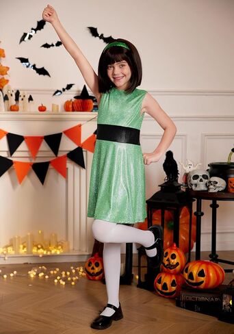 Halloween Girls Sleeveless Mini Dress 3PCS Holographic Glitter Sparkly Shiny Metallic Costume 4-12 Years in Saudi Arabia