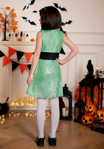 Halloween Girls Sleeveless Mini Dress 3PCS Holographic Glitter Sparkly Shiny Metallic Costume 4-12 Years in Saudi Arabia