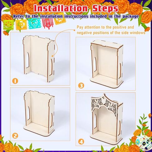 Qunclay 3 Pcs Dia De Los Muertos Altar Ofrenda Box, Poplar Plywood Self-Painting Color Sacred Heart and Pigeon Papel Picado The Day of The Dead Supplies for Dia De Los Muertos Decorations (Small) in Saudi Arabia