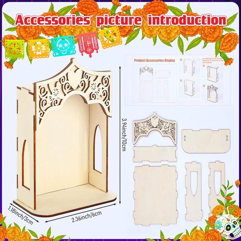 Qunclay 3 Pcs Dia De Los Muertos Altar Ofrenda Box, Poplar Plywood Self-Painting Color Sacred Heart and Pigeon Papel Picado The Day of The Dead Supplies for Dia De Los Muertos Decorations (Small) in Saudi Arabia