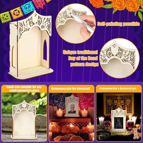 Qunclay 3 Pcs Dia De Los Muertos Altar Ofrenda Box, Poplar Plywood Self-Painting Color Sacred Heart and Pigeon Papel Picado The Day of The Dead Supplies for Dia De Los Muertos Decorations (Small) in Saudi Arabia