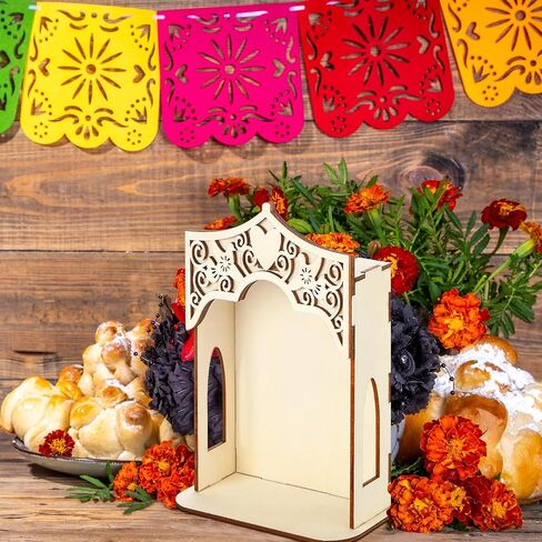 Qunclay 3 Pcs Dia De Los Muertos Altar Ofrenda Box, Poplar Plywood Self-Painting Color Sacred Heart and Pigeon Papel Picado The Day of The Dead Supplies for Dia De Los Muertos Decorations (Small) in Saudi Arabia