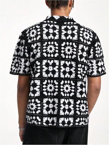 Men's Crochet Sweaters Hollow Out Button Down Collared Short Sleeve Sweater in Saudi Arabia