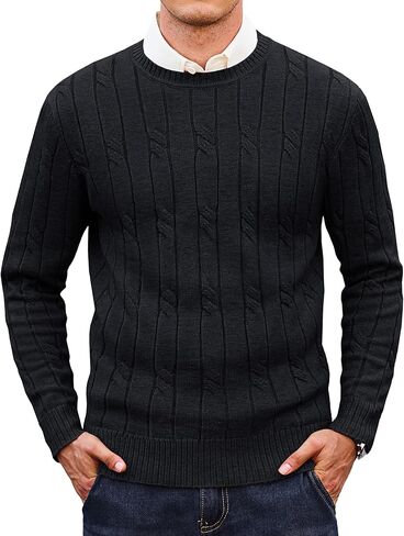 Cotrasen Men Crewneck Sweater Cable متماسكة سترة سحب سترة غير رسمية طويلة الأكمام سترات محكم in Kuwait