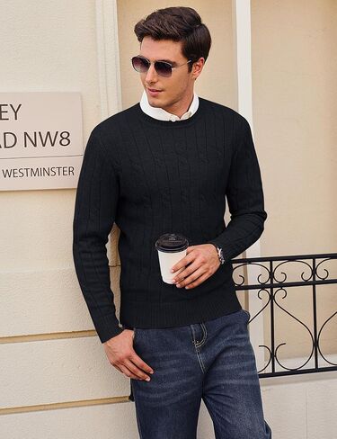 Cotrasen Men Crewneck Sweater Cable متماسكة سترة سحب سترة غير رسمية طويلة الأكمام سترات محكم in Kuwait