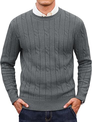 Cotrasen Men Crewneck Sweater Cable متماسكة سترة سحب سترة غير رسمية طويلة الأكمام سترات محكم in Kuwait