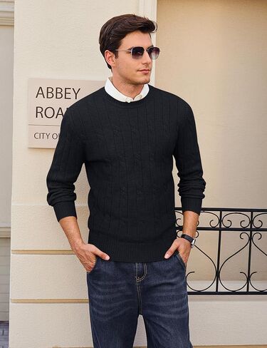 Cotrasen Men Crewneck Sweater Cable متماسكة سترة سحب سترة غير رسمية طويلة الأكمام سترات محكم in Kuwait