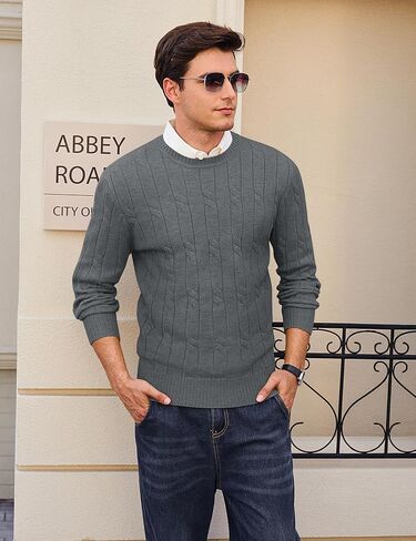 Cotrasen Men Crewneck Sweater Cable متماسكة سترة سحب سترة غير رسمية طويلة الأكمام سترات محكم in Kuwait