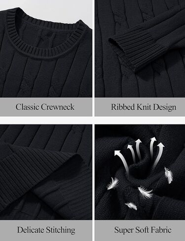 Cotrasen Men Crewneck Sweater Cable متماسكة سترة سحب سترة غير رسمية طويلة الأكمام سترات محكم in Kuwait
