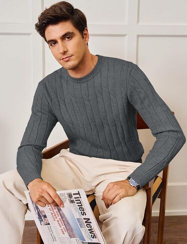 Cotrasen Men Crewneck Sweater Cable متماسكة سترة سحب سترة غير رسمية طويلة الأكمام سترات محكم in Kuwait