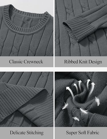 Cotrasen Men Crewneck Sweater Cable متماسكة سترة سحب سترة غير رسمية طويلة الأكمام سترات محكم in Kuwait