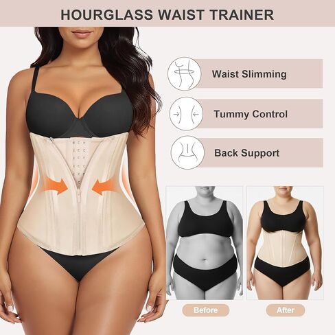 SHAPERX Waist Trainer for Women Tummy Control Workout Waist Cincher Corset Hourglass Body Shaper Zipper and Hooks in Saudi Arabia