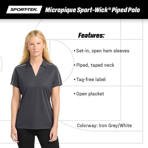 SPORT-TEK Women's Micropique Sport-Wick Piped Polo | Ladies Short Sleeve Collared Shirt, Athletic Fit Top for Work & Golf in Saudi Arabia
