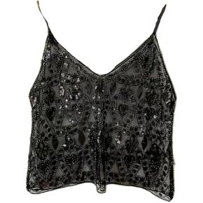 Women v Neck Sequin Cami Top Sexy See من خلال Camisole Strape Cute Beaded Top Out Out Out Form in Kuwait