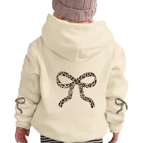 Bobeutou Girl's Leopard Bow Graphic Hoodies Cute Hooded Sweatshirts Kids Preppy Hoodie Long Sleeve Pullover Tops 3-12Y in Kuwait