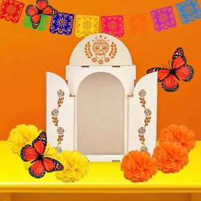 SiCutoz Day of the Dead Ofrenda Altar Kit - Dia de De Los Muertos Shadow Box مع زهور Marigold ، وفراشات Monarch ، لافتات Papel Picado - مذبح Memorial Diy للتذكر والاحتفال in Kuwait